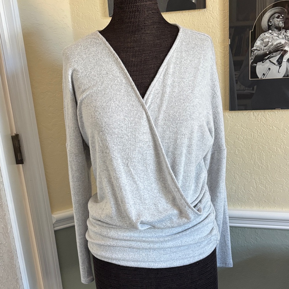 White House Black Market Gray Wrap Sweater